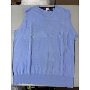 Oscar De La Renta Sweater Mens Large Blu Knit V-Neck Diamond Pattern Lightweight